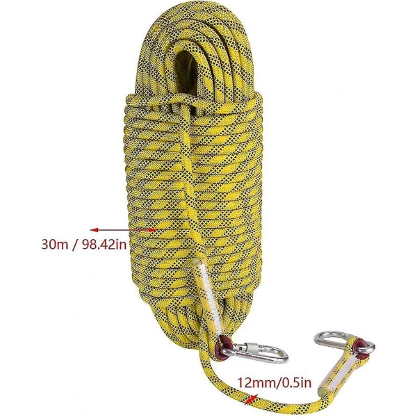 30m Klätterflyktrep 12mm Ripstop Räddningsrep Med 2 Karabiner För Utomhusvandring Bergsklättring Nödsituation Brand