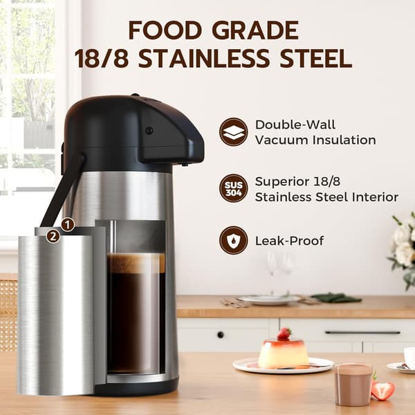 Kaffekande til at holde varmt, 102OZ / 3L Airpot Kaffedispenser med pumpe