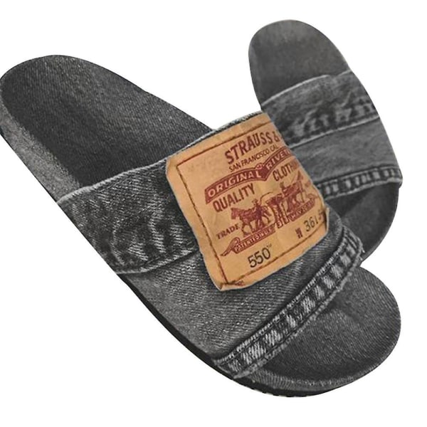 Stilful Denim-Slides til Kvinder Håndlavede Denim Slip-on-Tøfler af Genbrugte Jeans til 39