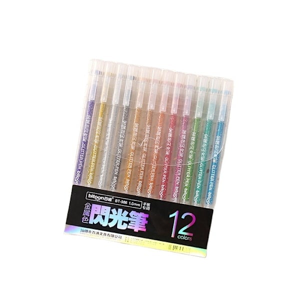 12 färger/set Metallisk Glitterpenna 1.0mm Ritfärg Metall