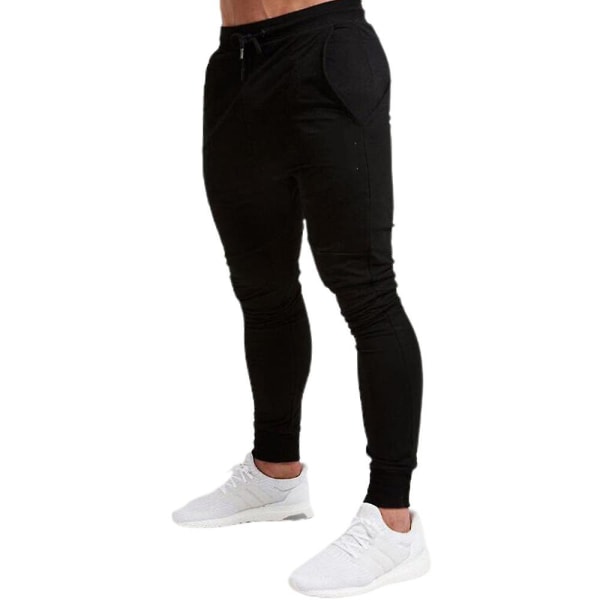Herrebukser Jogging Elastisk talje joggingbukser Sportsbukser med snoretræk Black XL