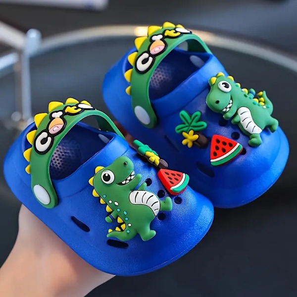 Trendy søte tegneserie dinosaur clogs for gutter, pustende lette sklisikre clogs for innendørs utendørs strand Blue 160 (Inner length about 15.5cm)