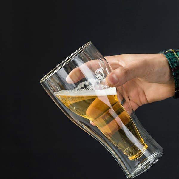 Transparent dobbeltvægget upside down ølglas til fadøl, sodavand, te, 250 ml 450ml
