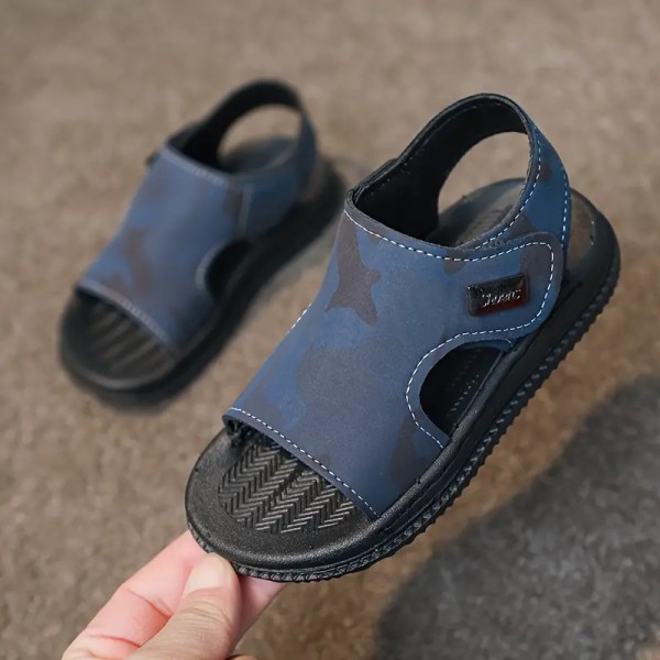 Trendy kule kamuflasjeåpne tåsandaler for gutter, pustende lette sklisikre sandaler for ferie strand, vår og sommer Blue A 29