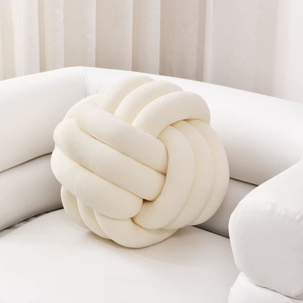 Mjuk Knuten Bollkudde, Rund Prydnadskudde Heminredning Plyschkudde (27 cm, Elfenben)