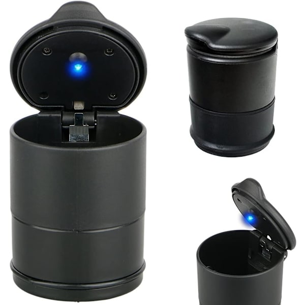 Bilaskfat med LED-ljus / Bärbart askfat med fällbart lock - Fordon