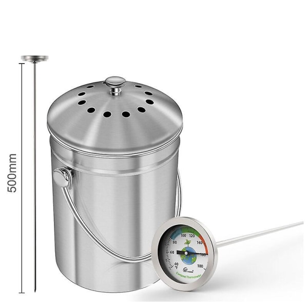 Komposttermometer - Rostfritt stål skivtermometer för hem- och trädgårdskompost - 54 mm dia C och F skiv, 500 mm temperaturprob Cisea kompost