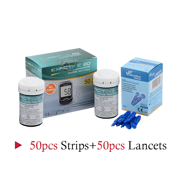 Blodsukkermåler måler nøjagtigt 0,6 mikroliter blodprøveudtagning uden kodejustering, smart sukkermåler til hjemmet 50 test strips+50 needles