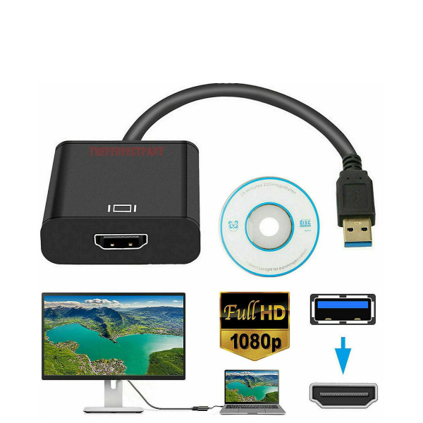 Hd 1080p Usb 3.0 til HDMI-videokabeladapter til pc Laptop Hdtv Lcd Tv Converter