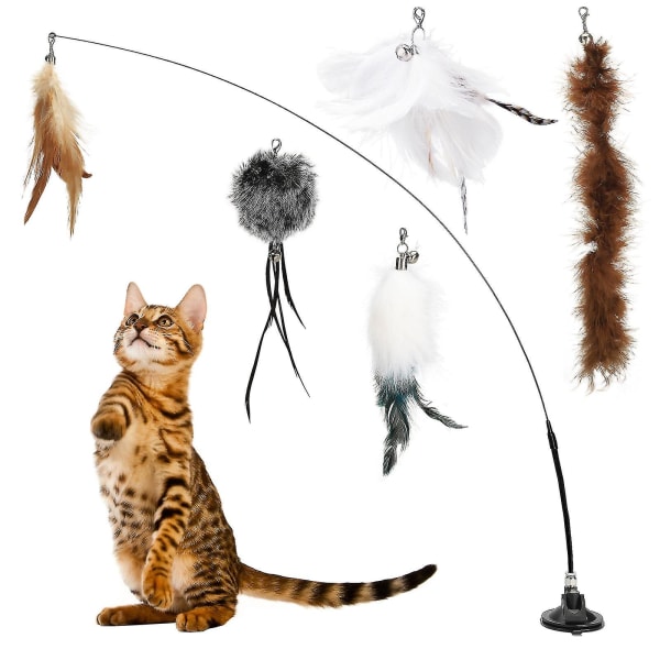 2023 Ny, 6 stk Cat Interactive Feather Toy Bell Wand Teaser Rod Leg Pet Funny Holdbar