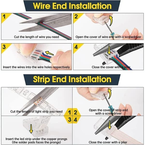 20 Stykker RGB 5050 LED Strip Stik, 4-benede 10mm Gapless Stik til LED Strip Forbindelse