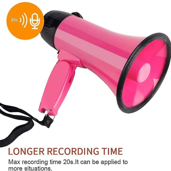 25 watt kompakt högtalare Pa Bullhorn - med inbyggd siren, röstinspelare, flasköppnare, rosa