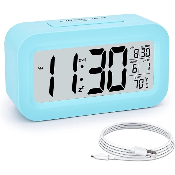 Digitaalinen herätyskello lapsille, päivitetyt LCD-herätyskellot suurella näytöllä, älykäs yövalo, 24.12.