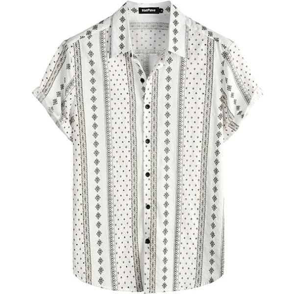 Tropiska sommarskjortor för herr Kortärmade Aloha Hawaiianskjortor White Black 3XL