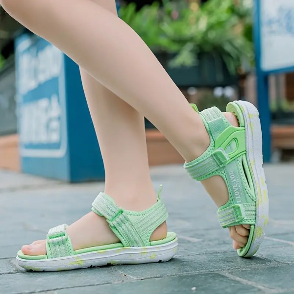 Trendy søde åbne tå sandaler til piger, åndbare lette sandaler til indendørs udendørs strand, sommer Green 28