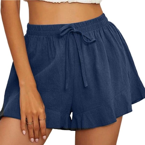 Kvinnor Vanliga shorts med resår i midjan sommarkorta byxor Navy Blue M