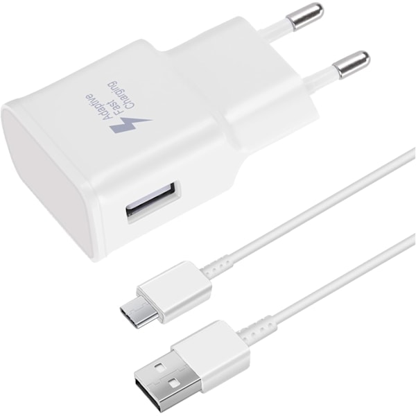 Hurtiglader 1,5 m kabel kompatibel med Samsung Galaxy S22 S21 S20 S8 S10 S9 Plus Note 7 8 9 10 A53 LG HTC Hvid