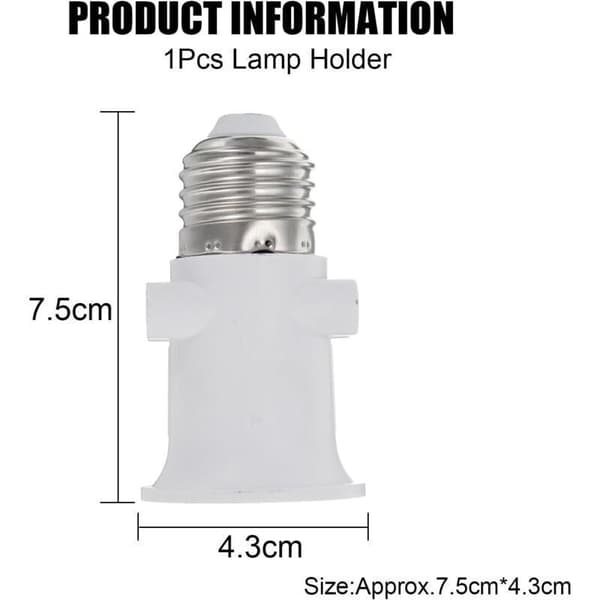 E27 sokkeladapter. LED-lampebase. Konvertering til strømplugg og E27-sokkel (hvit)