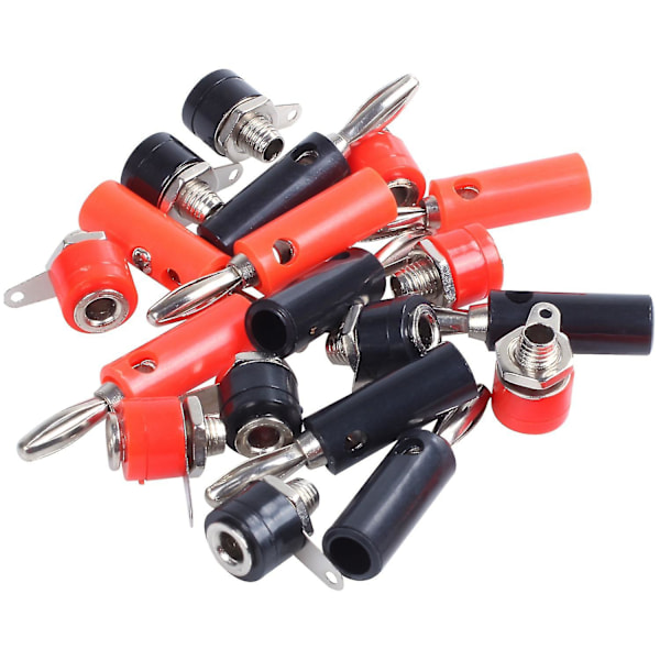 2024 4mm 10 stk Bananplugger og 10 stk Banansokker (svart og rød) Jack-kontakter