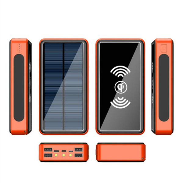 100000 mAh Powerbank Bærbar Solcelleoplader Trådløst Eksternt Batteri med LED-lys Vandtæt Høj Kapacitet Udendørs Powerbank