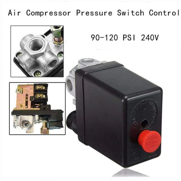 240V 16A Port 90PSI-120PSI Luftkompressor Tryckbrytare Kontrollregulator med Mätningar för Snabb Tryckreducering