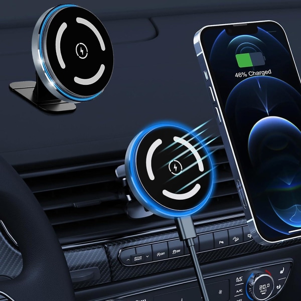 MagSafe bilmonteringslader, 15W hurtigladende trådløs billader, luftventil/dashbord Magnetisk telefonholder for iPhone 15 Pro Plus Max 14 13 12