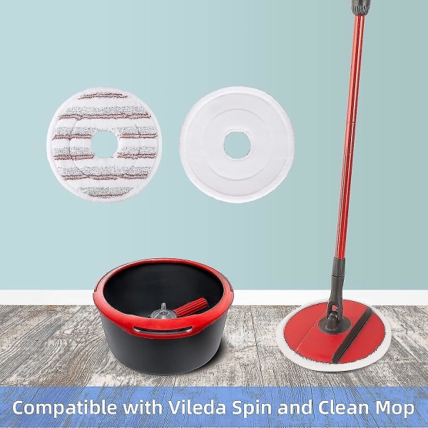 3 stk moppepåfyldning til Vileda Spin And Clean Mop - Udskiftning af spinmoppehoved - Vaskbar genanvendelig mikrofibermoppehovedudskiftning til rengøring af gulve Rød
