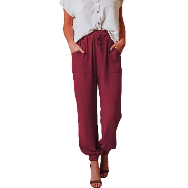 Kvinder lange bukser med snørebånd Casual bukser Wine Red M