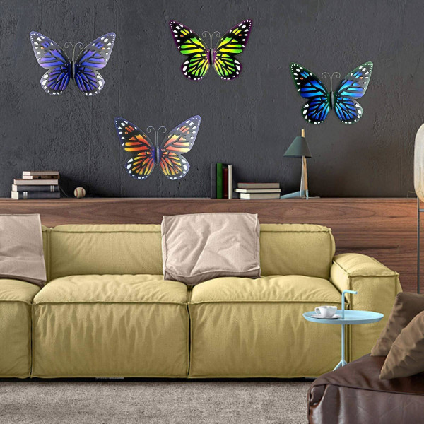 Urhålad fjärilsväggmålning Väggdekor, handgjord smidesjärn Metall Fjärilsväggmålning för hemträdgårdsdekor-mörkblå
