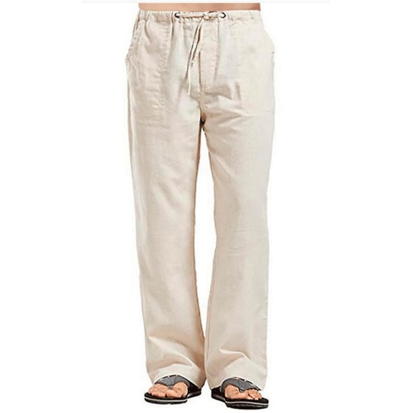 Uformelle bukser for menn Rette ben Elastisk snøring midje Summer Beach Yoga Bukser Khaki XL