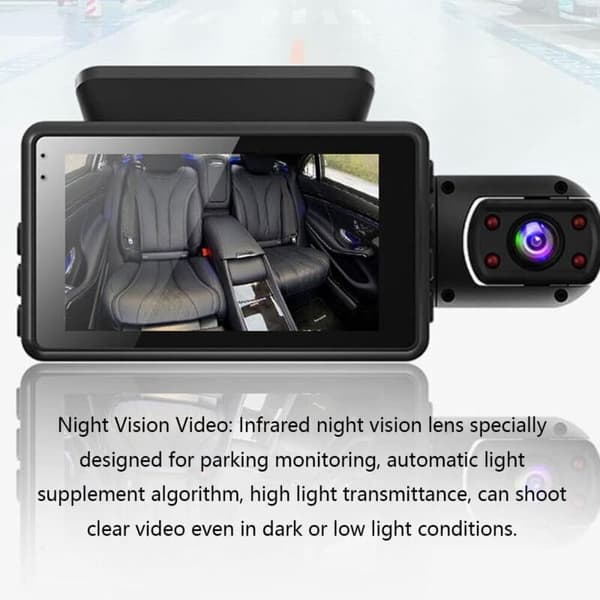 1296P Dash Cam – Dobbelte 170° frontkameraer – Nattesyn – 3-tommer IPS-skærm – G-sensor – Parkeringsmonitorering