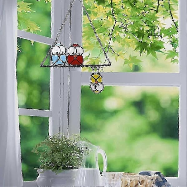 Fargerik Ugle Trådglass Solfanger Panel med Krok - 30,5 cm x 15,2 cm