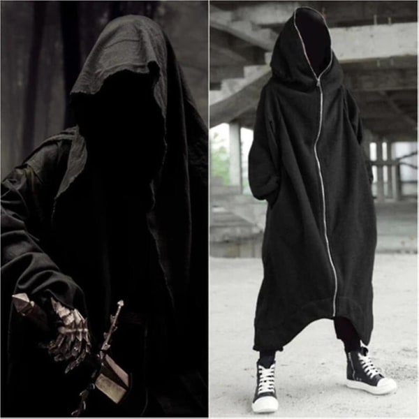 Unisex Langærmet Hættetrøje Nazgul Lang Jakke Lynlås Lukning Fleeceforet Lang Hættetrøje 2XL