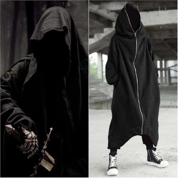 Unisex Pitkähihainen Huppari Nazgul Pitkä Takki Vetoketjullinen Fleeceulosteinen Pitkä Huppari 2XL