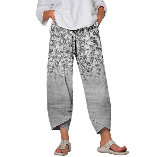 Kvinder blomsterharemsbukser Baggy Yoga Boho Bukser Grey 2XL