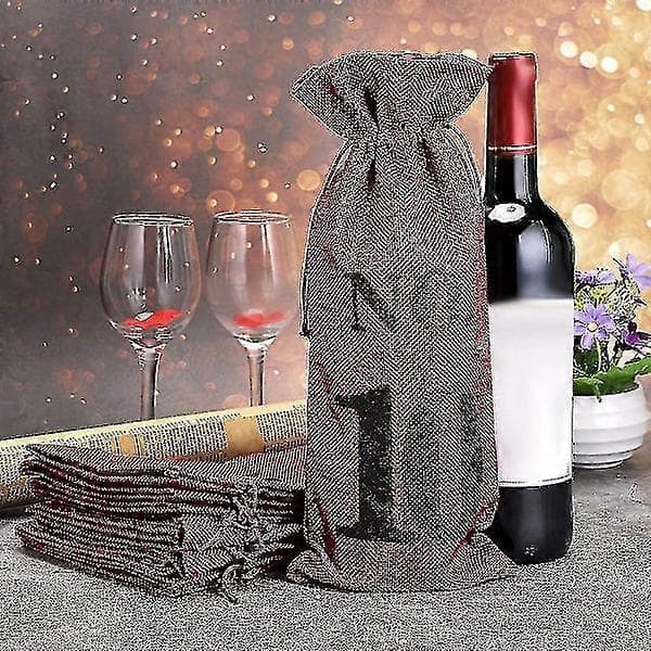 10 st jutesäckar för vin med dragsko för blindprovning