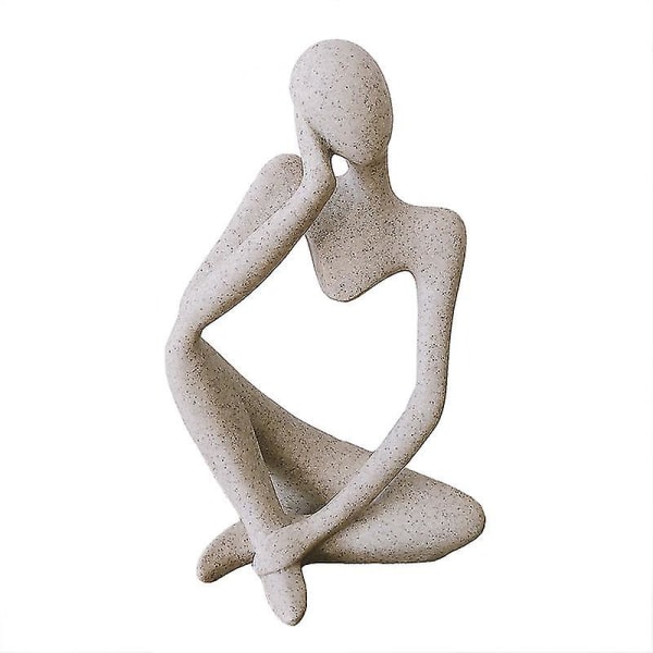 Thinker-patsas abstrakti taideveistos: beige hartsi Thinker-patsas, keräilykohde modernin ihmisen patsas kirjahyllyn sisustus