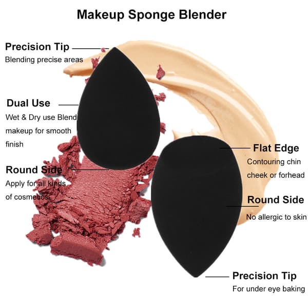 Black Mark cylindrisk beauty blender, sort dråbeformet stempel tresidet makeup svamp puff