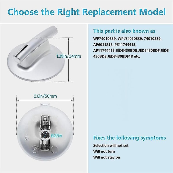 4-pakning 74010839 Overflatebrennerknapp For Jenn Air Stove/komfyr - Erstatter Wp74010839, 7737p372-60