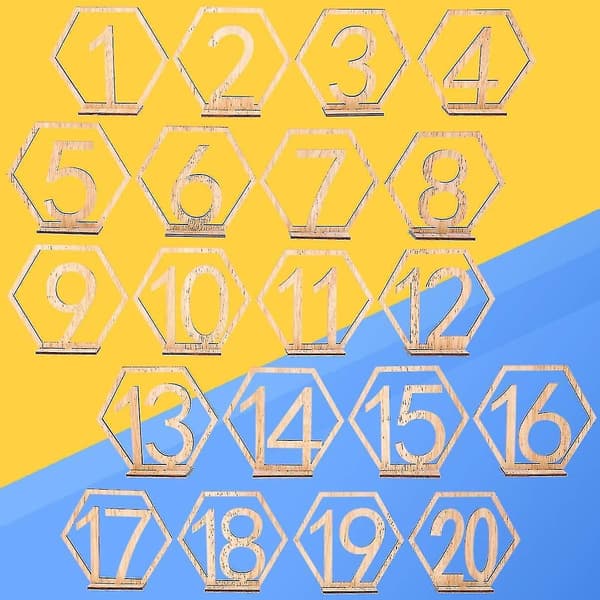 Træbryllupsbordnumre - Sæt af 20 Hexagon Base Rustikke Midtpunkter
