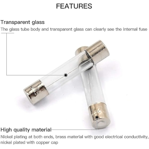 100 stk. Fine Fuse Glass Sikringer Glasrør Sikringer 0,2a-20a Amp Assorteret Sæt Med Opbevaringsboks 5 X 20mm Assorteret Box