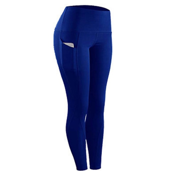 Kvinner Casual Slim Fit Vanlige Leggings med høy midje Sport Yoga Ankellengde bukser med lommer Blue 2XL