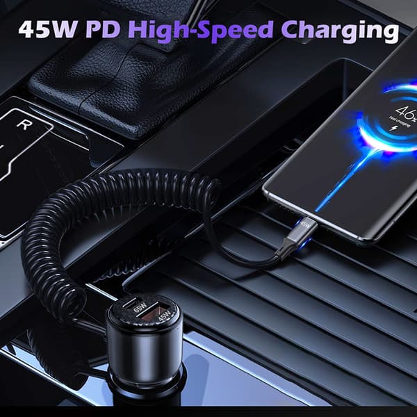 PD45W/PD65W biloplader med kabel, multifunktionel strømadapter, biloplader, hurtigoplader