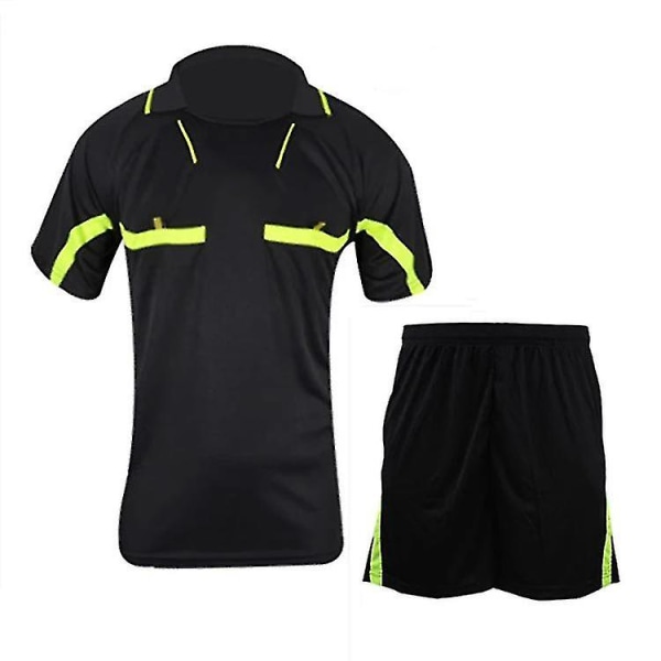 Profesjonelt dommerfotballdraktsett Voksenfotballuniform Turndown-krage Dommerskjorte Lommer Shorts Dommerdommerdrakt Black L-Height 160-170CM