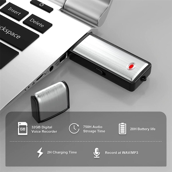 16GB Mini Stemmeopptaker, Støyreduserende USB Digital Stemmeopptaker for Forelesninger, Intervjuer, Møter