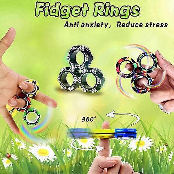 3 stk. Fidget Ring Legetøj, Farverigt Fidget Ring Legetøj, Perfekt til Lindring af Angst, til Drenge/Piger/Voksne (3PC-Sort)