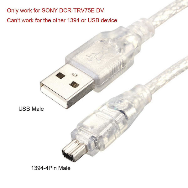 USB hane till Firewire IEEE 1394 4-polig hane iLink adapterkabel för Sony DCR-TRV75E DV