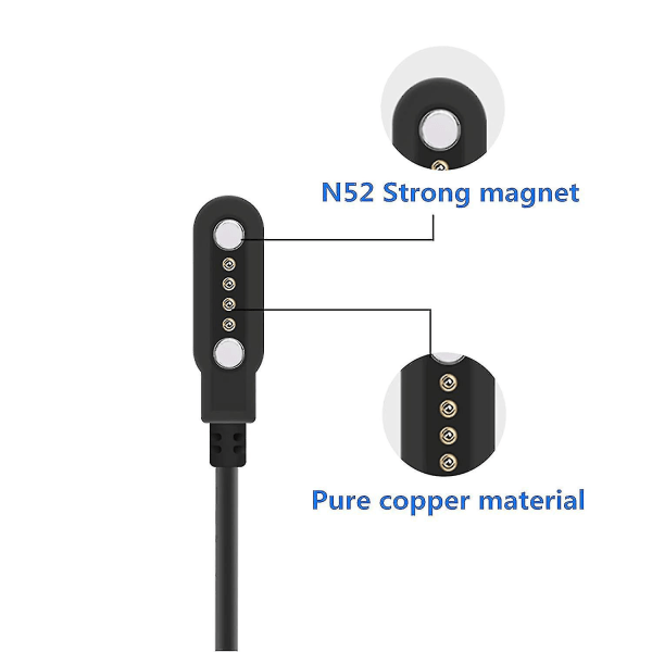 Smart Watch-laderkabel, universell 4-pinners 7,62 mm magnetsug usb-ladekabel for smartklokke, erstatningsladekabel for 7,62 mm 4-pinners Dev