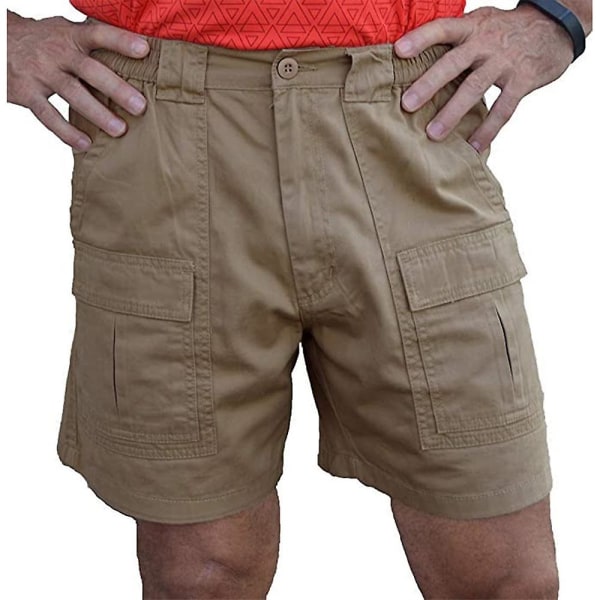 Herre Cargo Elastic Shorts Multi Lommer Arbejdsbukser Vandrebukser Khaki L