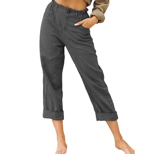 Damebukser Uformelle solide bukser med rette ben med lommer Dark Grey L